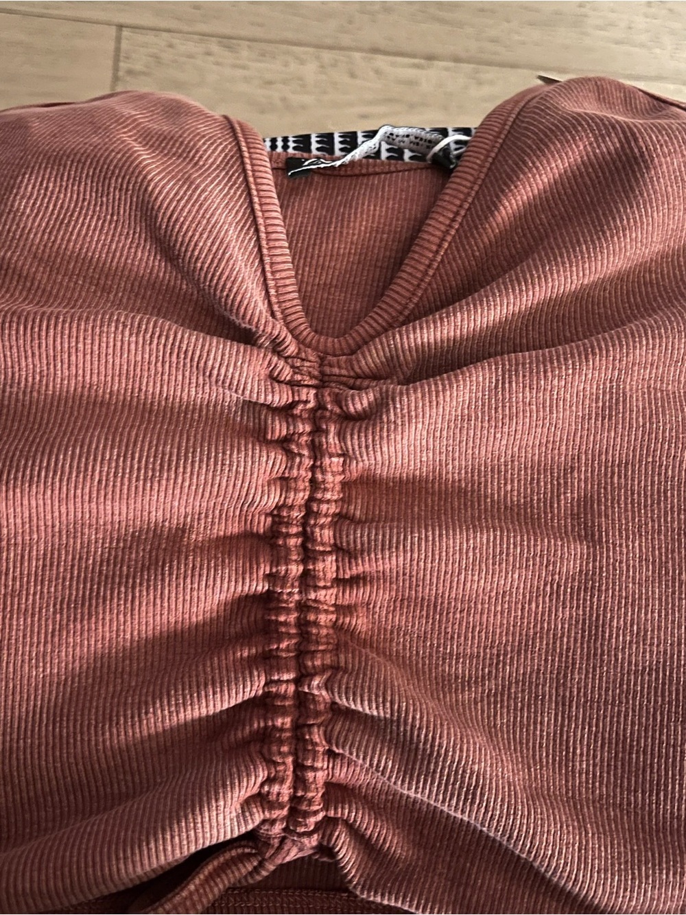 Zara Dusty Rose Ribbed Drawstring Crop Top - Picture 2 of 7